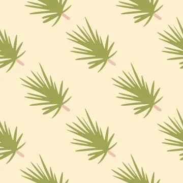 Seamless pattern with light green coniferous branch silhouettes. Light pink b 스톡 일러스트