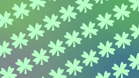 Seamless pattern with light green four-leaf clover icons on gradient background Stock Footage 329269289