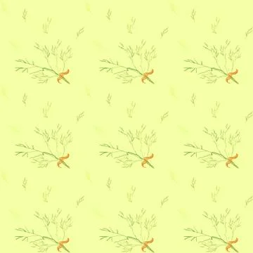 Seamless pattern with light green herbs and ribbon Stock Illustration
