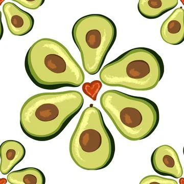 The seamless pattern is light. Love avocado. Avocados gathered in a circle Stock Illustration