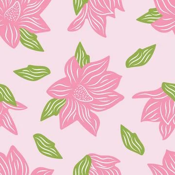 Seamless pattern on light pink background pink magnolia Stock Illustration