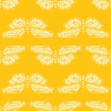 Seamless pattern with light yellow butterflies on yellow background. Stock Illustration