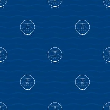 Seamless Pattern with Lighthouse 스톡 일러스트