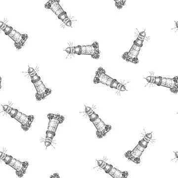 Seamless pattern lighthouse sea sketch hand drawn 스톡 일러스트