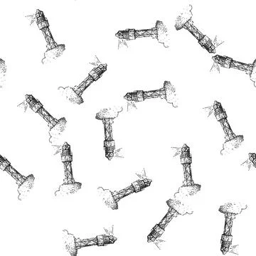 Seamless pattern lightkeeper lighthouse sketch hand drawn 스톡 일러스트