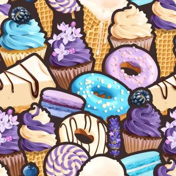 Seamless pattern with lilac and blue sweets Stock Illustration