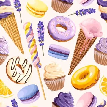 Seamless pattern with lilac and yellow sweets Stock Illustration