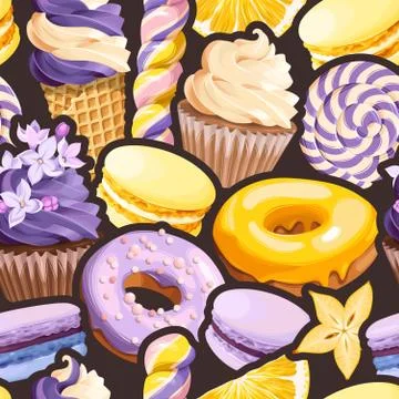 Seamless pattern with lilac and yellow sweets Stock Illustration