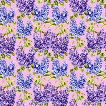 Seamless pattern with lilac flowers and leaves. Watercolor Flora for wallpapers Stock Illustration