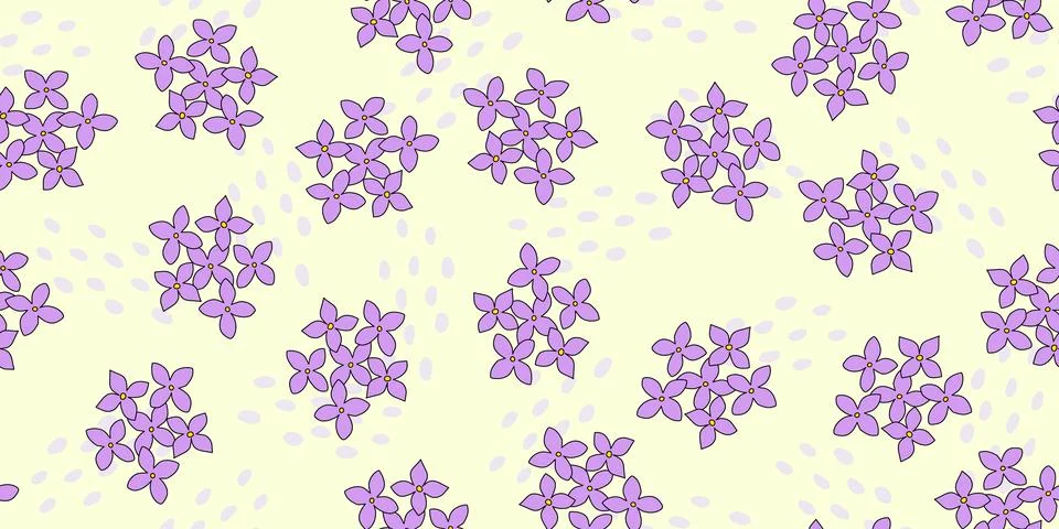 Seamless pattern with lilac, hydrangea or bluet flowers and abstract drops on Illustrazione stock