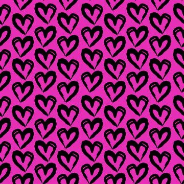 Seamless pattern lilac pink black heart brush strokes lines abstract simple s Stock Illustration