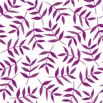 Seamless pattern with lilac, purple simple leaves on a white background. Bota Stock Illustration
