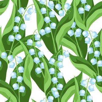 Seamless pattern with lilies of valley flowers. Beautiful decorative spring Stock Illustration