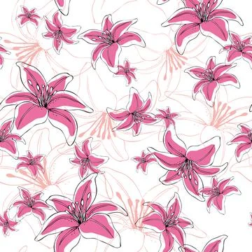 Seamless pattern Lily flowers background vector design Stock Illustration