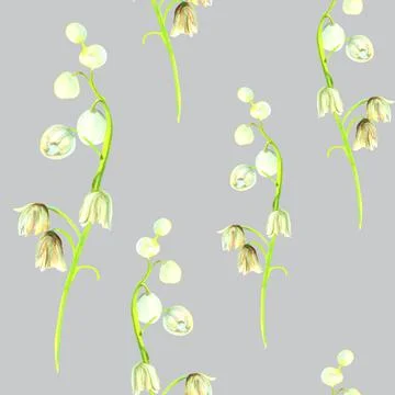 Seamless pattern lily of the valley watercolor Stock Illustration