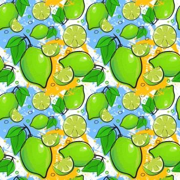 Seamless Pattern Lime Fruits Summer Ornament Background Stock Illustration