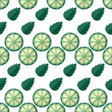 Seamless pattern Lime Slice and Mint Leaves. Piece of Citrus Fruit and herb Stock Illustration