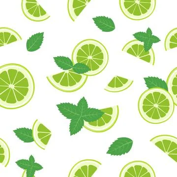 Seamless pattern of lime slices and mint leaves Stock Illustration