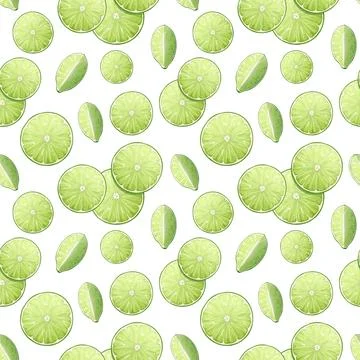 Seamless pattern with lime slices. Fresh summer texture. Great for fabric, te Stock Illustration