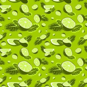 Seamless pattern with lime slices. Vector citrus fruit pattern Stock Illustration