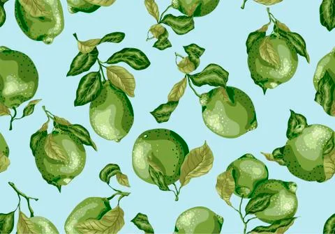 Seamless Pattern of limes amd lemon fruits. There are leaves and fruits on th Stock Illustration