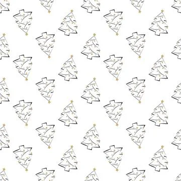 Seamless pattern with line and silhouette Christmas trees Stock Illustration