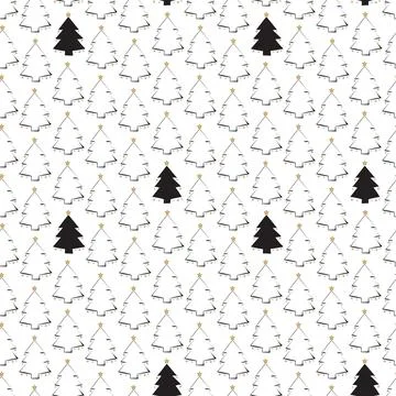 Seamless pattern with line and silhouette Christmas trees Stock Illustration