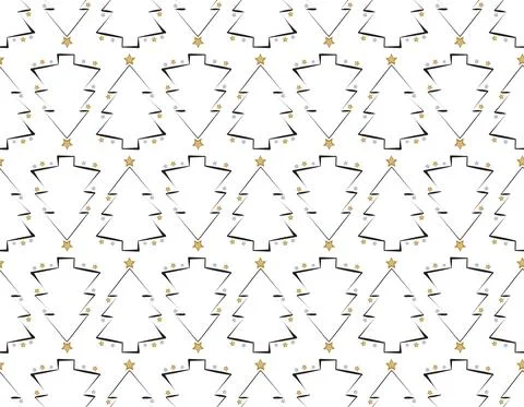 Seamless pattern with line and silhouette Christmas trees Stock Illustration