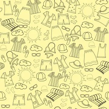 Seamless pattern. Line and stroke on a yellow background. Clothing, summer and Stock Illustration
