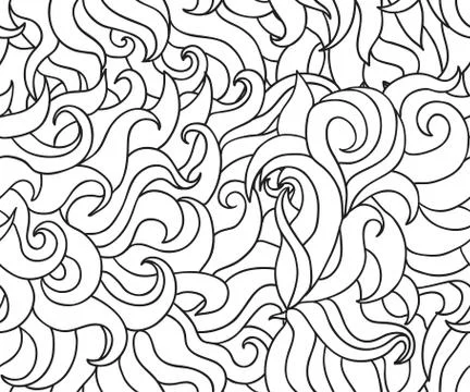 Seamless pattern with line art abstract floral elements Stock Illustration