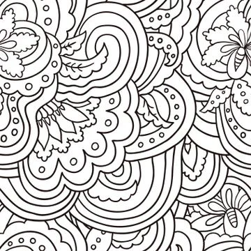 Seamless pattern with line art abstract floral elements Stock Illustration