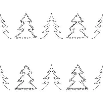 Seamless pattern. Line art of abstract Christmas trees with ornaments Stock Illustration