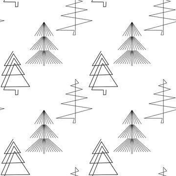 Seamless pattern. Line art of abstract Christmas trees with ornaments Stock Illustration