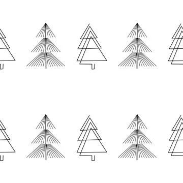 Seamless pattern. Line art of abstract Christmas trees with ornaments Illustrazione stock