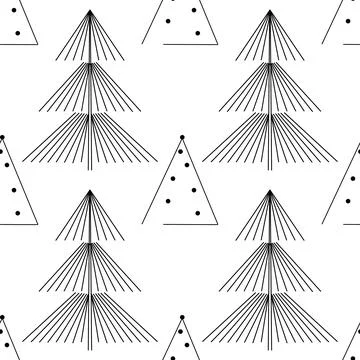 Seamless pattern. Line art of abstract Christmas trees with ornaments Stock Illustration