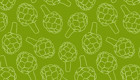 Seamless pattern of line art artichoke on a green background. Ideal for textile Stock Illustration