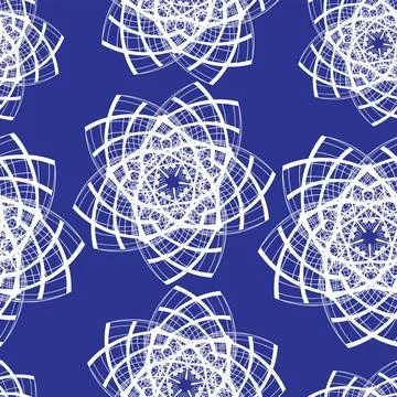 Seamless pattern of line art bright white stars blue background Stock Illustration
