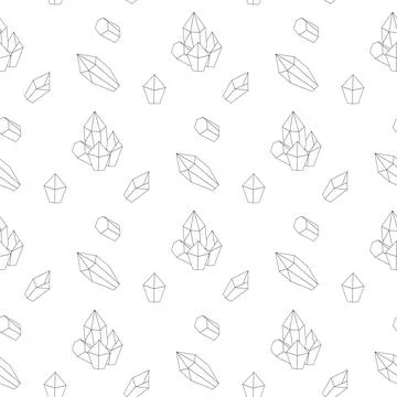 Seamless pattern, line art, crystals stones ocultism magic Stock Illustration