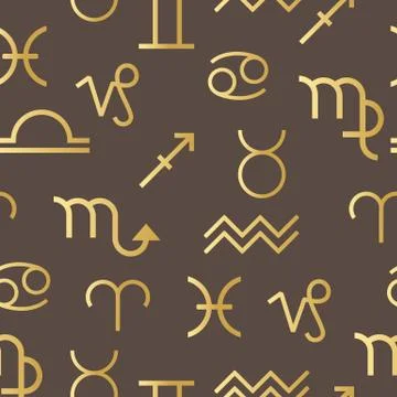 Seamless pattern with line art of decorative zodiac signs. Stock Illustration