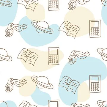 Seamless Pattern Line Art Little Kids Stock Illustration
