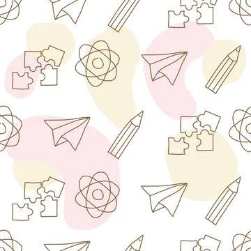 Seamless Pattern Line Art Little Kids Stock Illustration