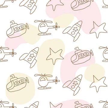 Seamless Pattern Line Art Little Kids Stock Illustration
