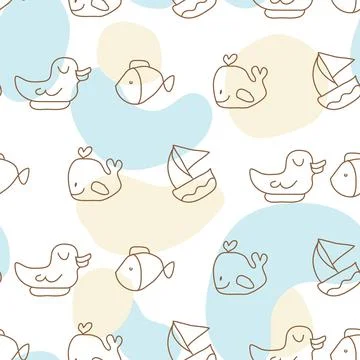 Seamless Pattern Line Art Little Kids Stock Illustration
