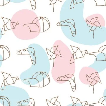 Seamless Pattern Line Art Little Kids Stock Illustration