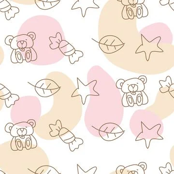 Seamless Pattern Line Art Little Kids Illustrazione stock