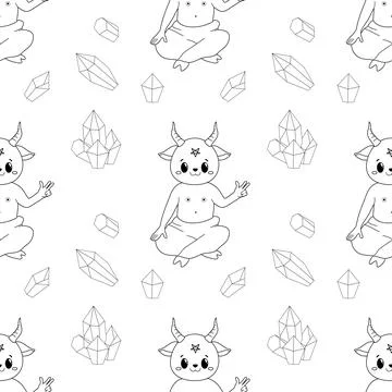 Seamless pattern, line art, satan cute ocultism magic Stock Illustration