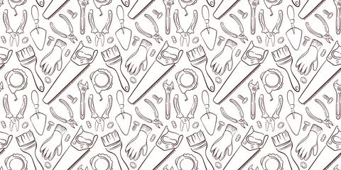 Seamless pattern of line art style construction and repair tools including Stock Illustration