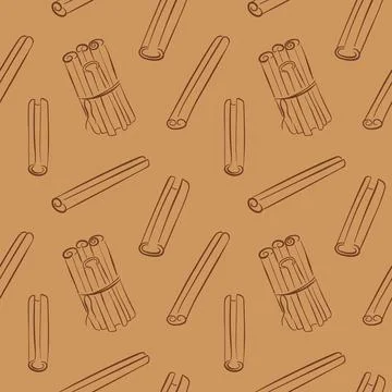 Seamless pattern with line art style cinnamon stick. Perfect for spice sore Stock Illustration