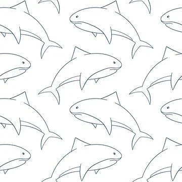 Seamless pattern of line art style shark swimming on a white background for Stock Illustration
