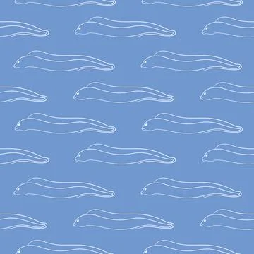 Seamless pattern with line art style swimming eel. Wallpaper ocean themed design Stock Illustration